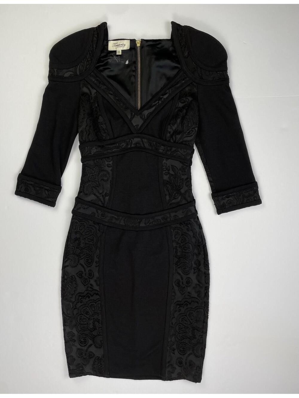 Temperley London Black Knit Stretch Lace Sheath Dress Cocktail Structured Pads 4